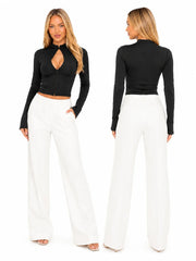 Keyhole Cutout Long Sleeve Crop Top