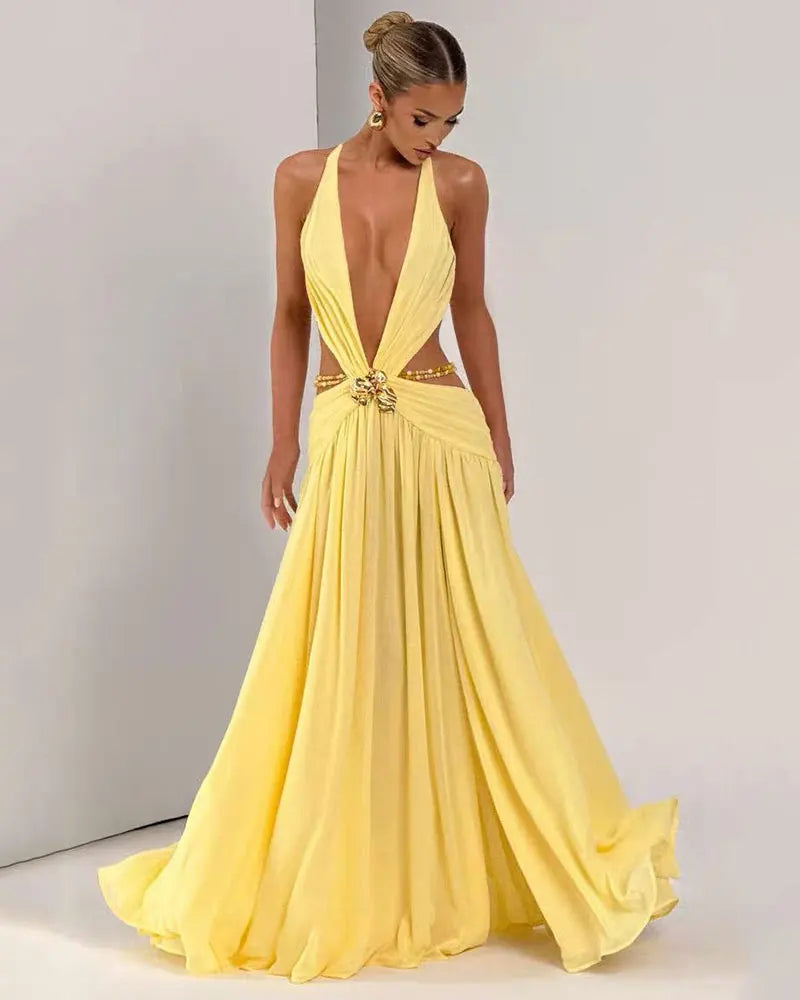 Sexy Deep V-neck Backless Maxi Dress