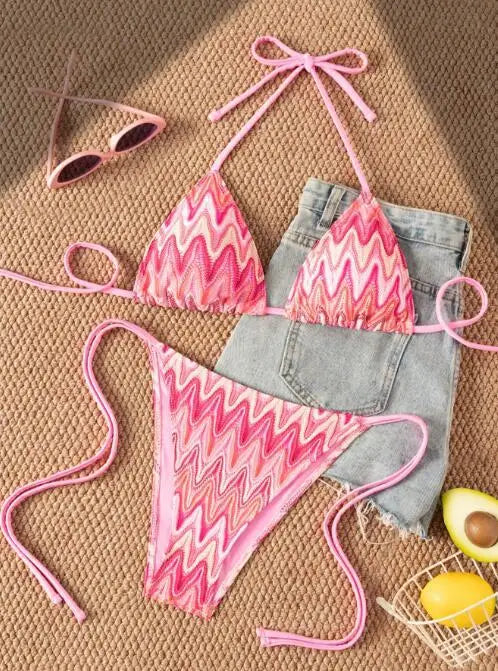 Sexy Pink Striped Bikini Set
