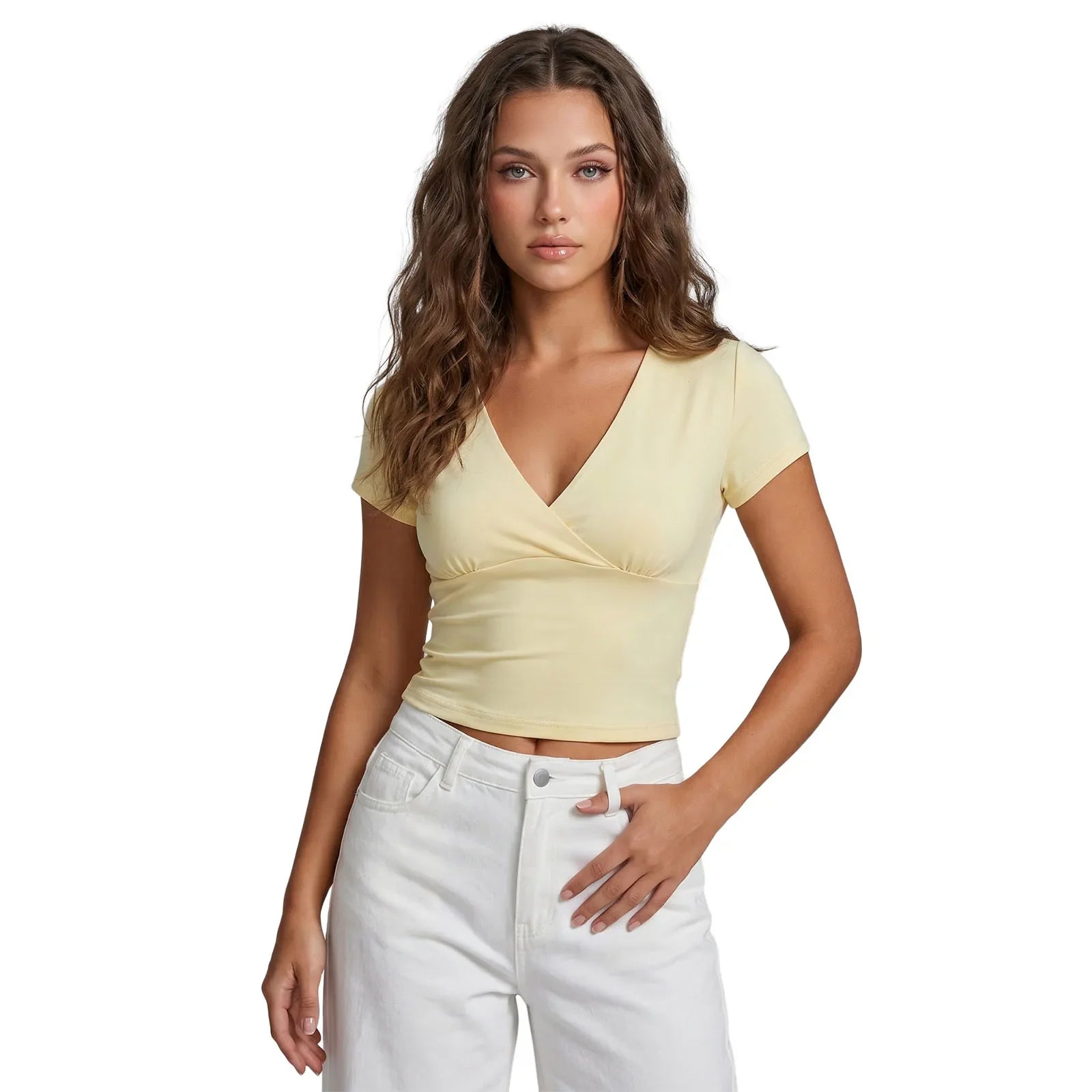 Wrap V-Neck Slim Fit Crop Tops