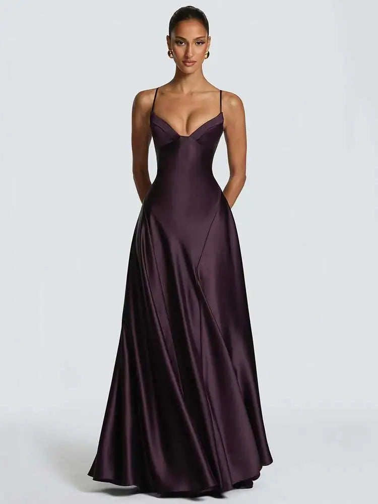 Satin Back Lace-up A-line Maxi Dress