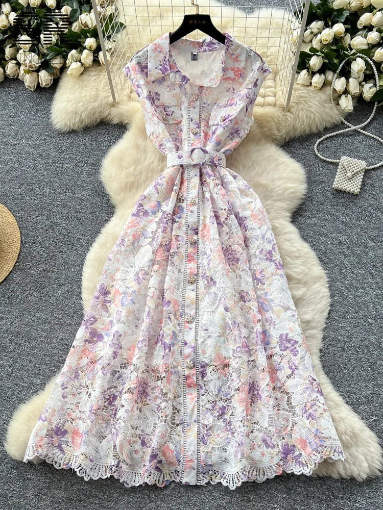 Luxury Hook Flower Hollow Dress