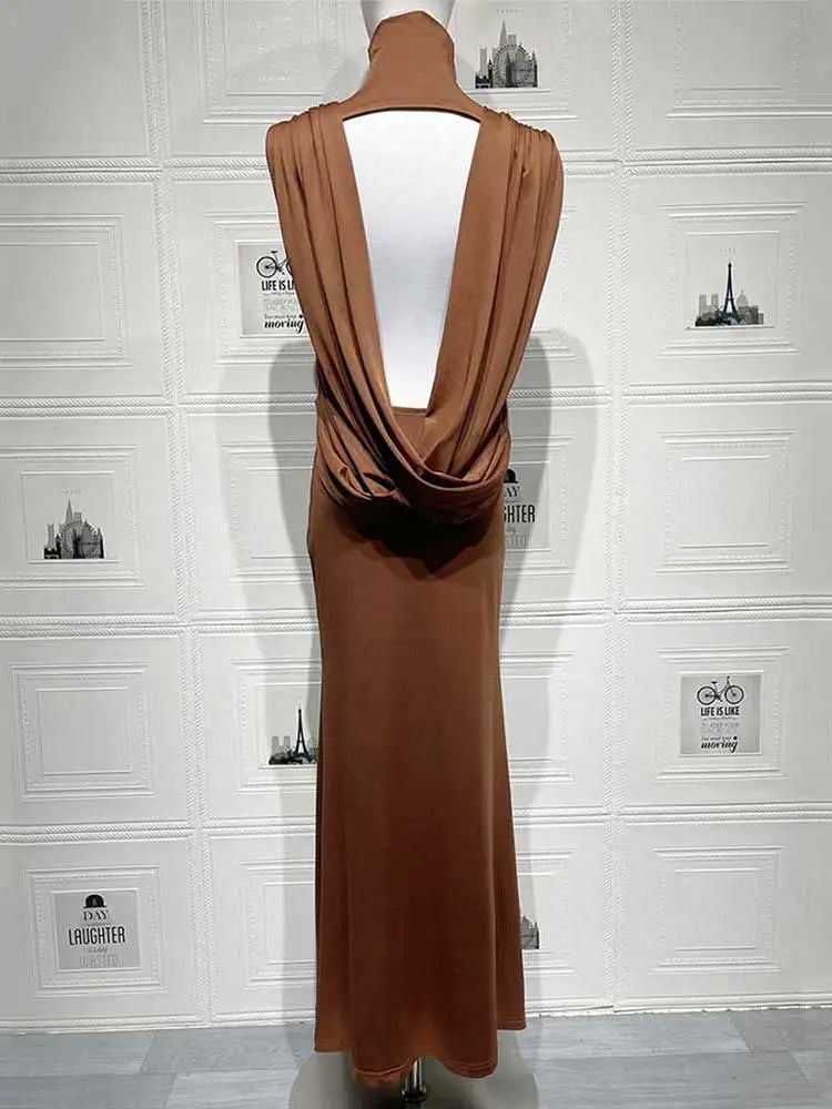High Collar Backless Maxi Dress