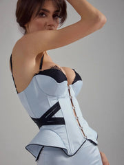 Satin Shaping Set Lace Trim Spaghetti Strap Waist-Cinching Corset