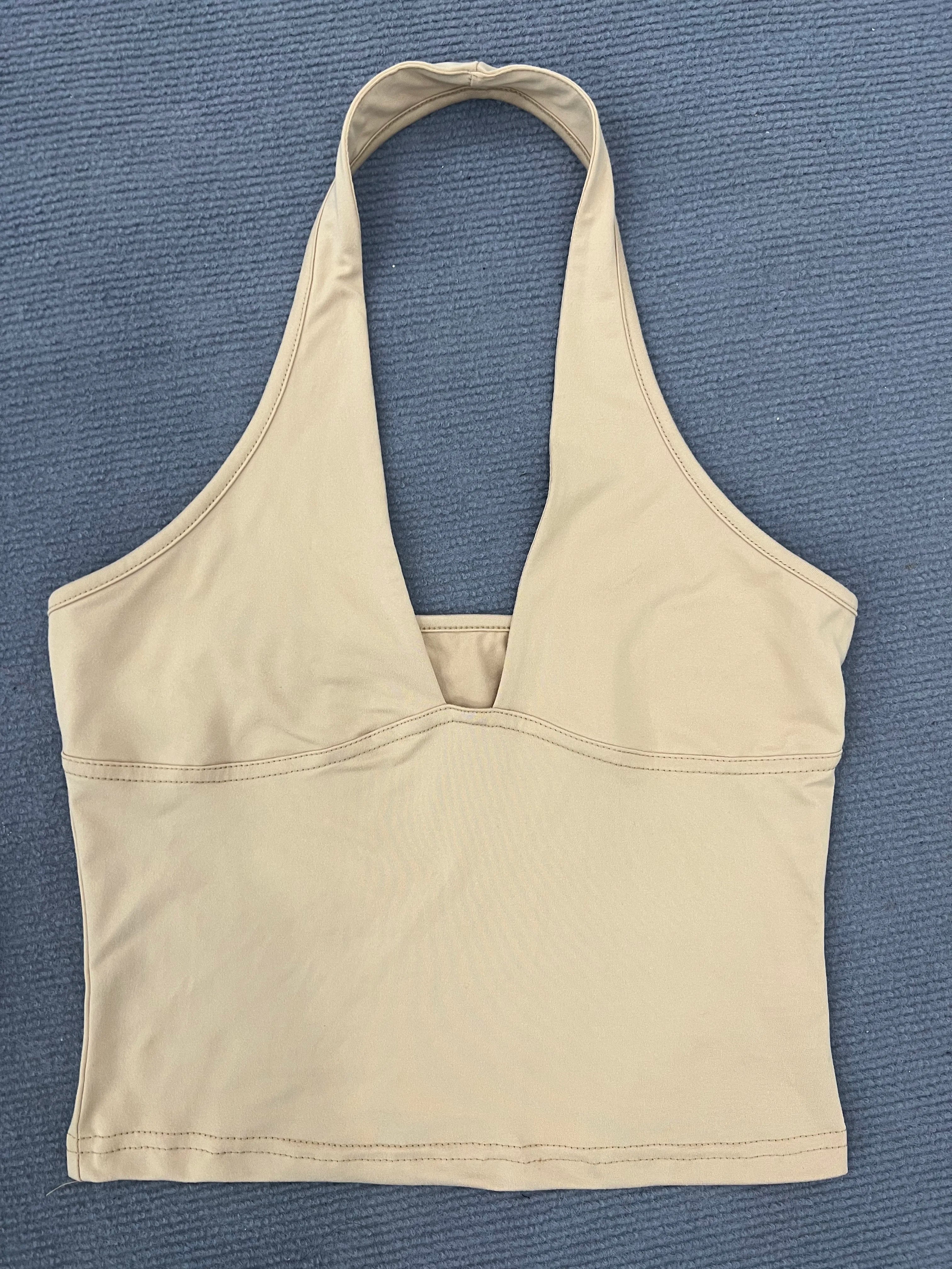 Halter Deep V Neck Crop Tank Tops