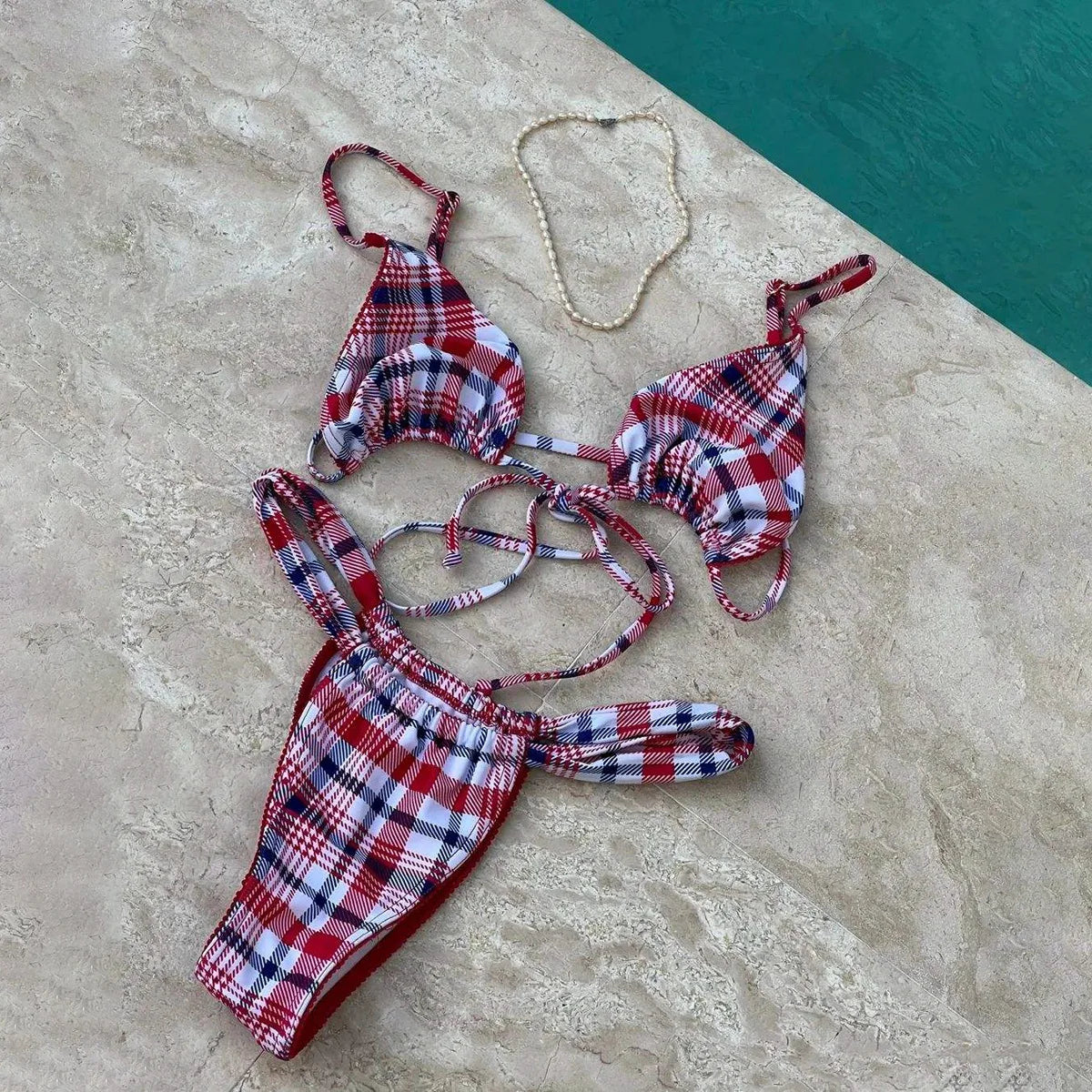 Sexy Red Plaid Micro Bikini