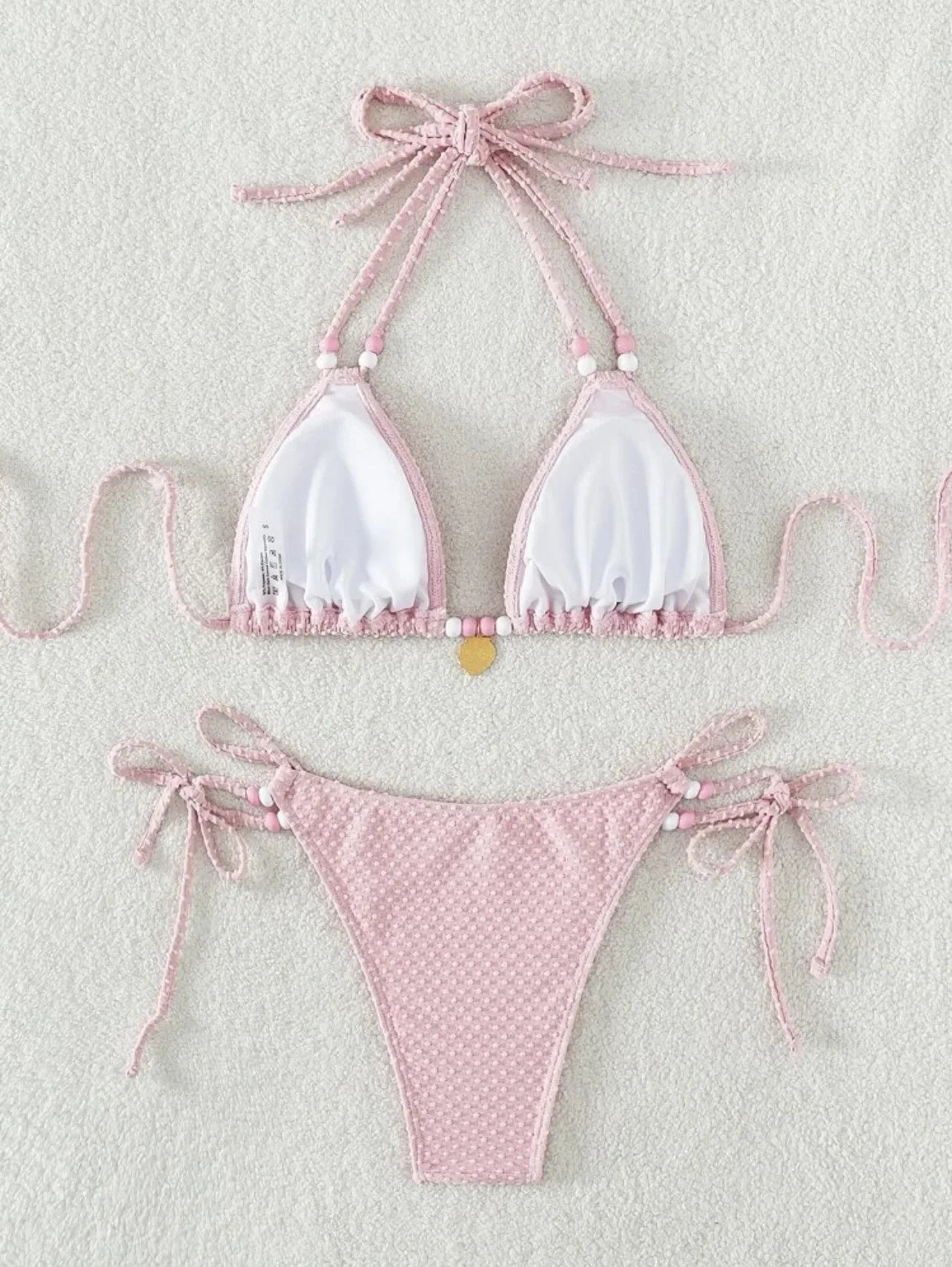 White Pearl Strap Push Up Micro Swimwear