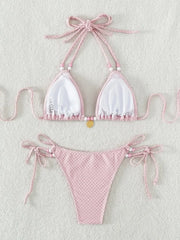 White Pearl Strap Push Up Micro Swimwear