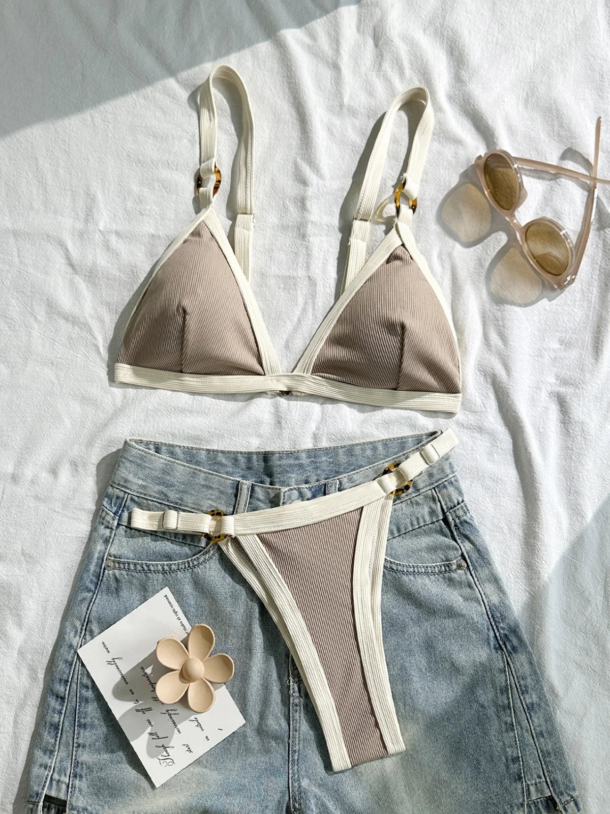 Sexy Khaki Patchwork Micro Bikini