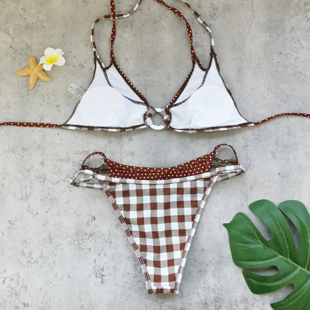 Sexy Coffee Plaid Bikini Set
