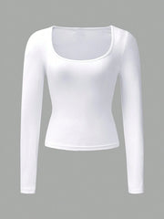 Low Square Neck Long Sleeve Crop Top
