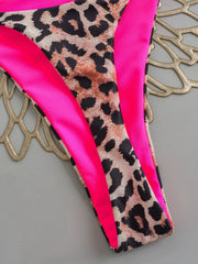 Sexy Hot Pink Leopard Print Patchwork Micro Bikini