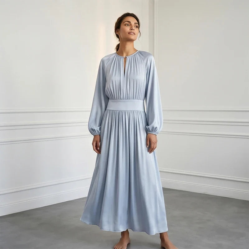 2026Light Blue Satin Midi Dress