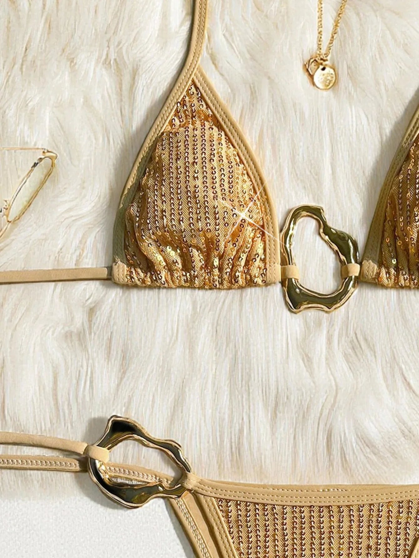 Sexy Glitter Sequin Gold Bikini