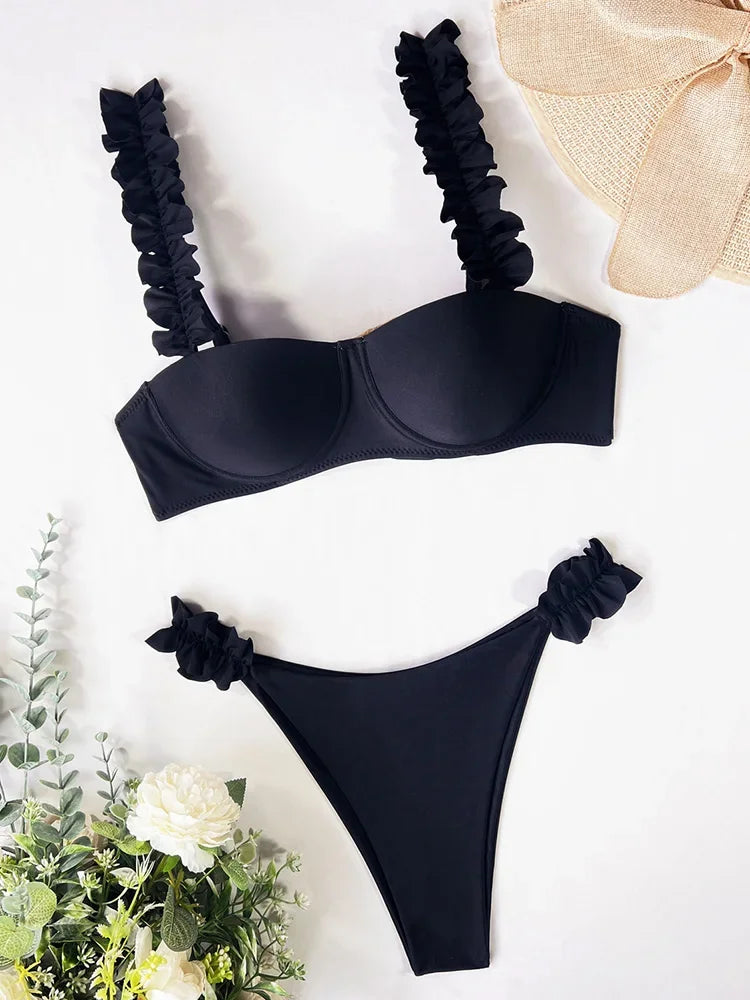 Underwired Bra Cup Ruffled Frill Bikini