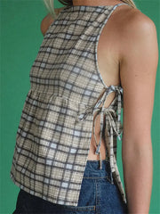 Cut Out Side Tie Up Vest Casual Loose Sleeveless Crop Top