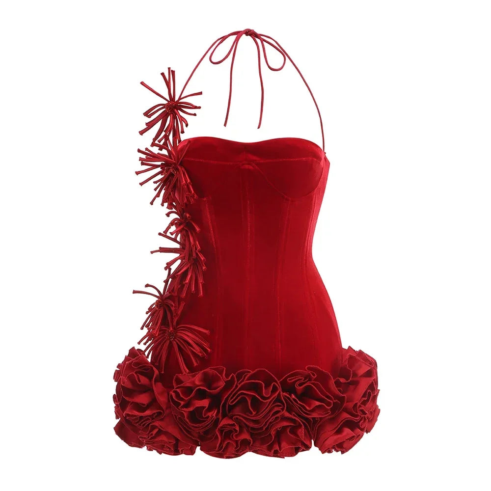 Black Halter Sleeveless Lace-up Prom Dress