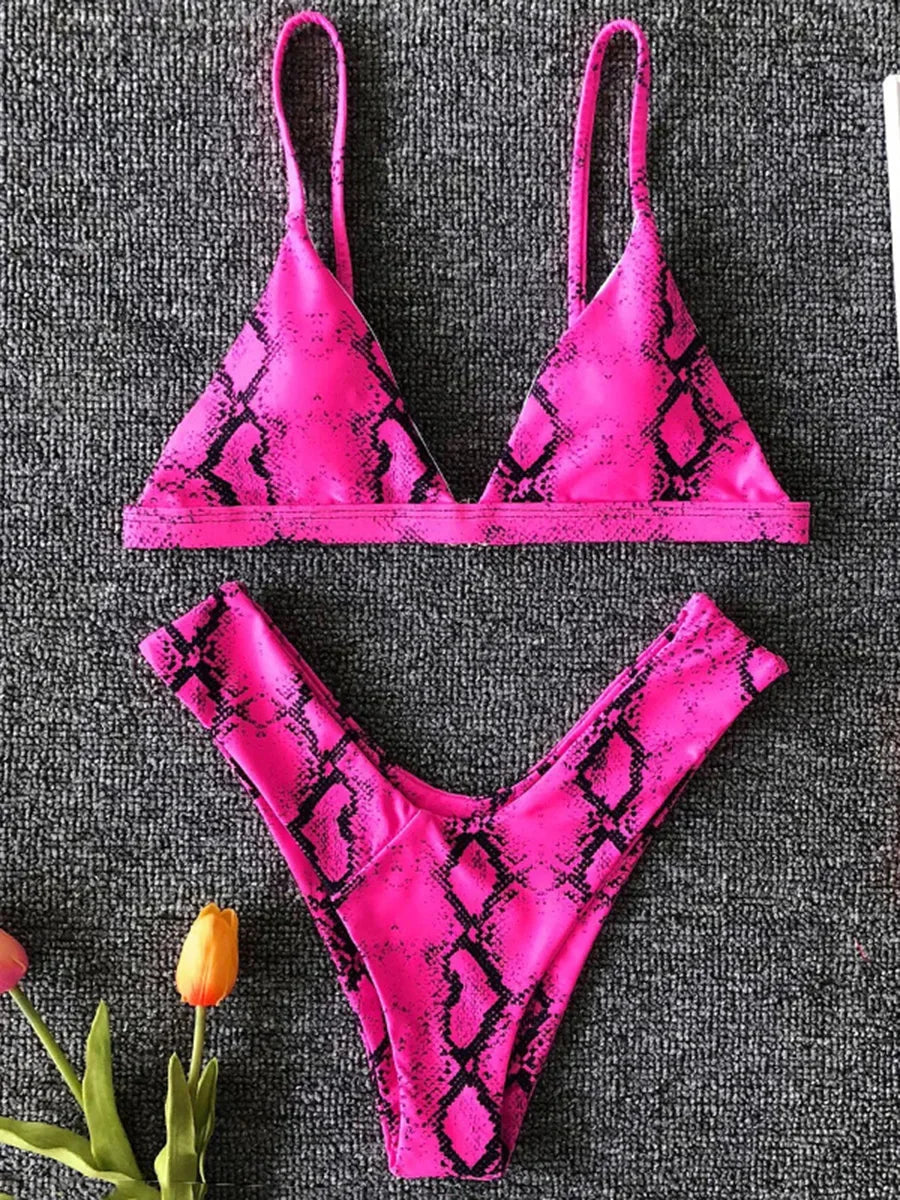 Sexy Snake Print Thong Bikini