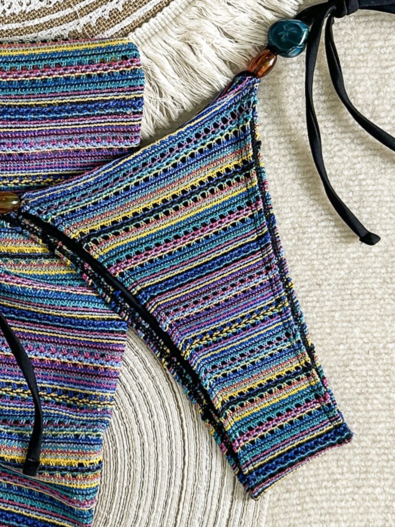 Sexy Blue Striped Knitted Bikini Set