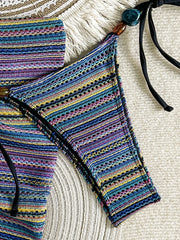 Sexy Blue Striped Knitted Bikini Set