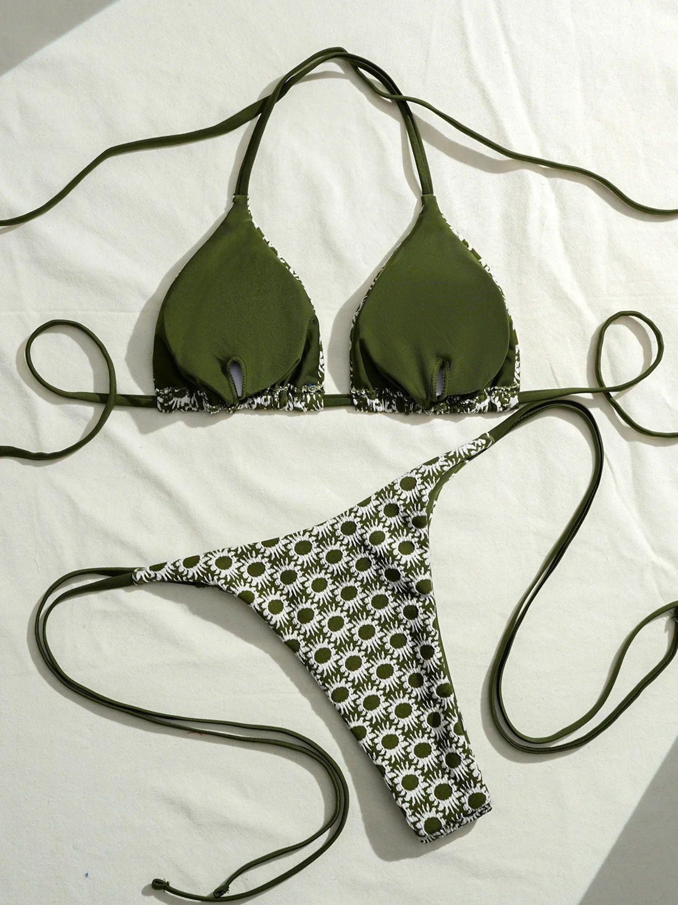Sexy Green Sunflower Print Mini Bikini