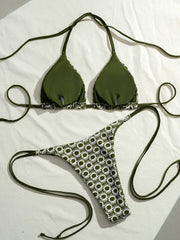 Sexy Green Sunflower Print Mini Bikini