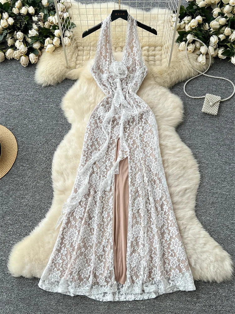 Sexy Lace Halter Long Dress