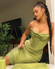 Lady Luxury Glossy Satin Sleeveless Midi Dress