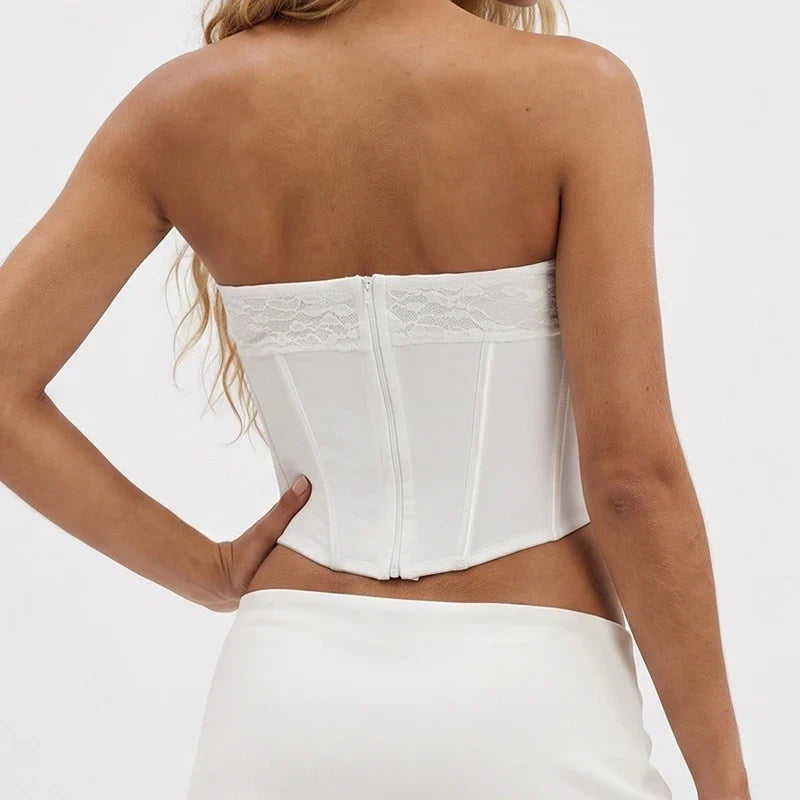 White Lace Strapless Corset Tube Top