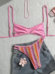 Vintage Crochet Pink Striped Bikini Set