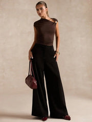 Asymmetrical Pleating Neck Crop Top