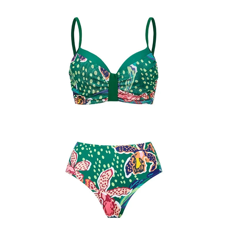 Vintage Green Abstract Print Bikini Set