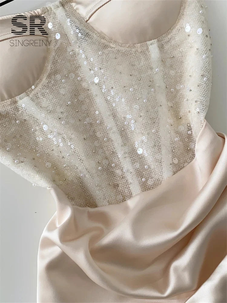 Sheer Sequined Satin Dress