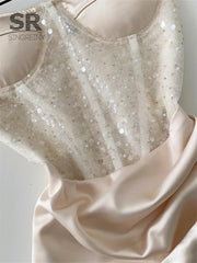 Sheer Sequined Satin Dress