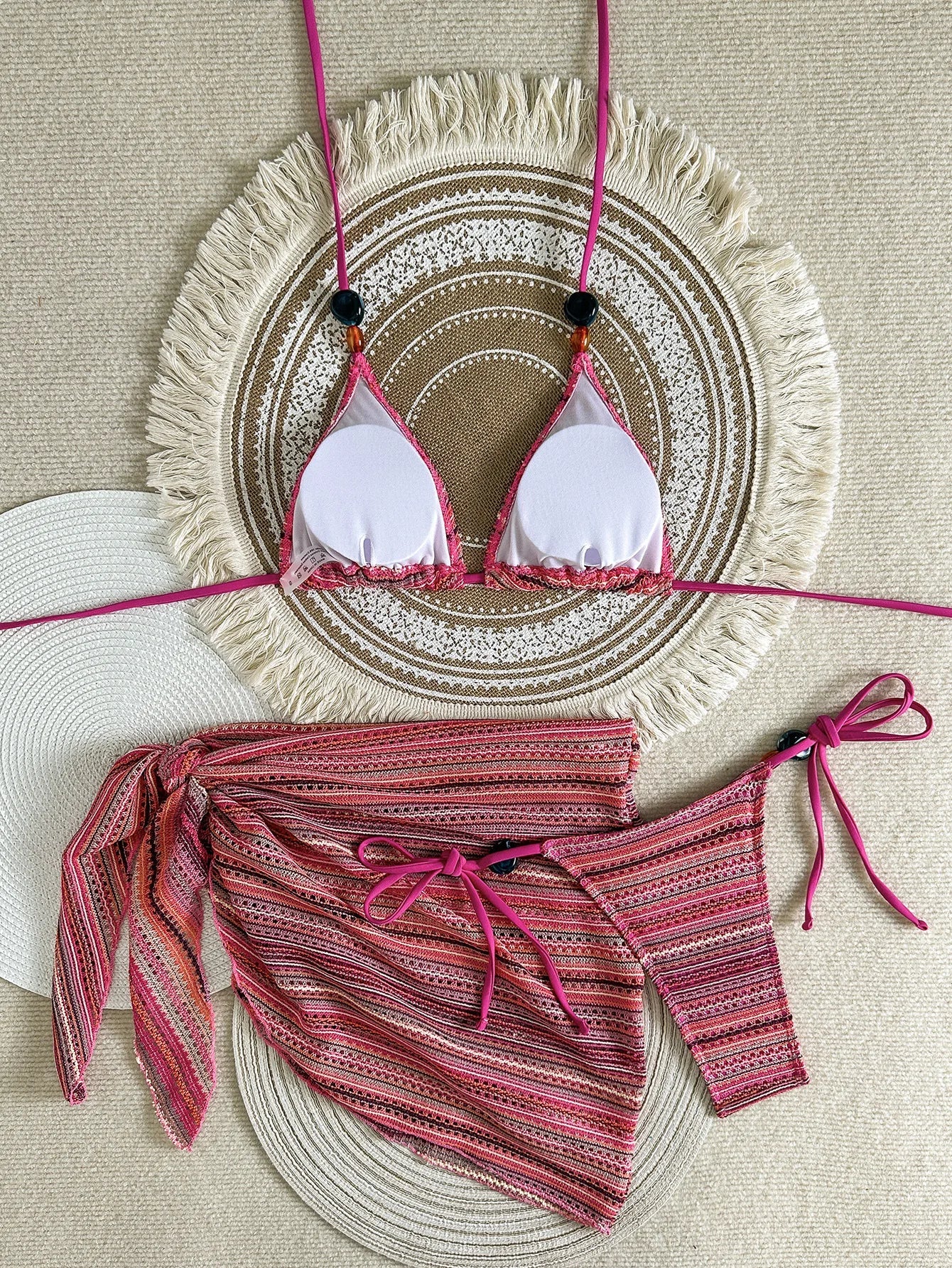 Sexy Blue Striped Knitted Bikini Set