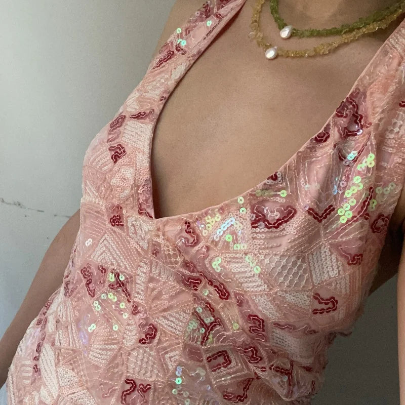 Y2k Colorful Sequin Halter Tank Tops