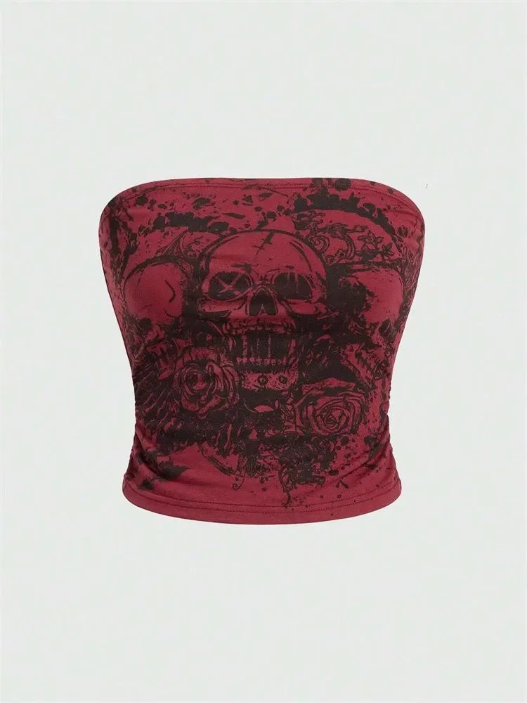 Skull Printed Off the Shoulder Tube Top
