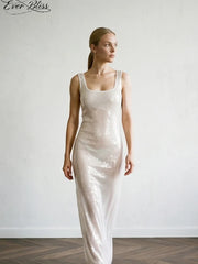 New White Sequin & Sparkle Sleeveless Camisole Maxi Dress