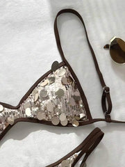 Shiny Sequin Coffee Bikini Set