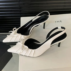 Pointed Toe Designer Slingback Shallow Bow Thin Heels High Heel