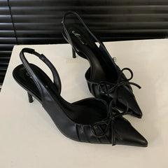 Pointed Toe Designer Slingback Shallow Bow Thin Heels High Heel