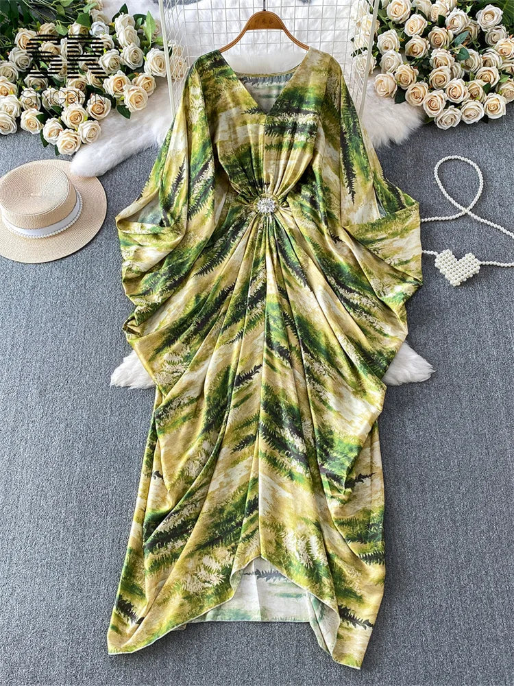 Ruched Print Vintage Dress