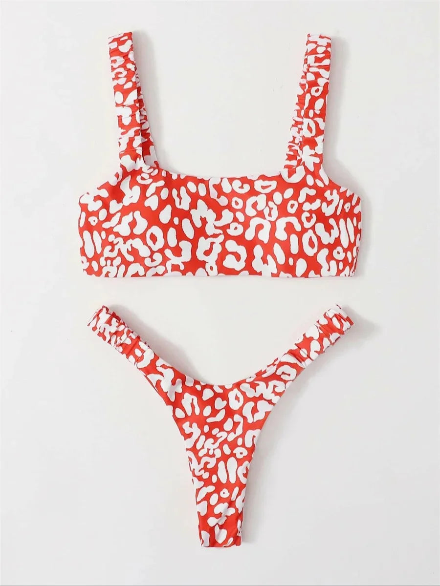 Sexy Orange Leopard Print Bikini Set
