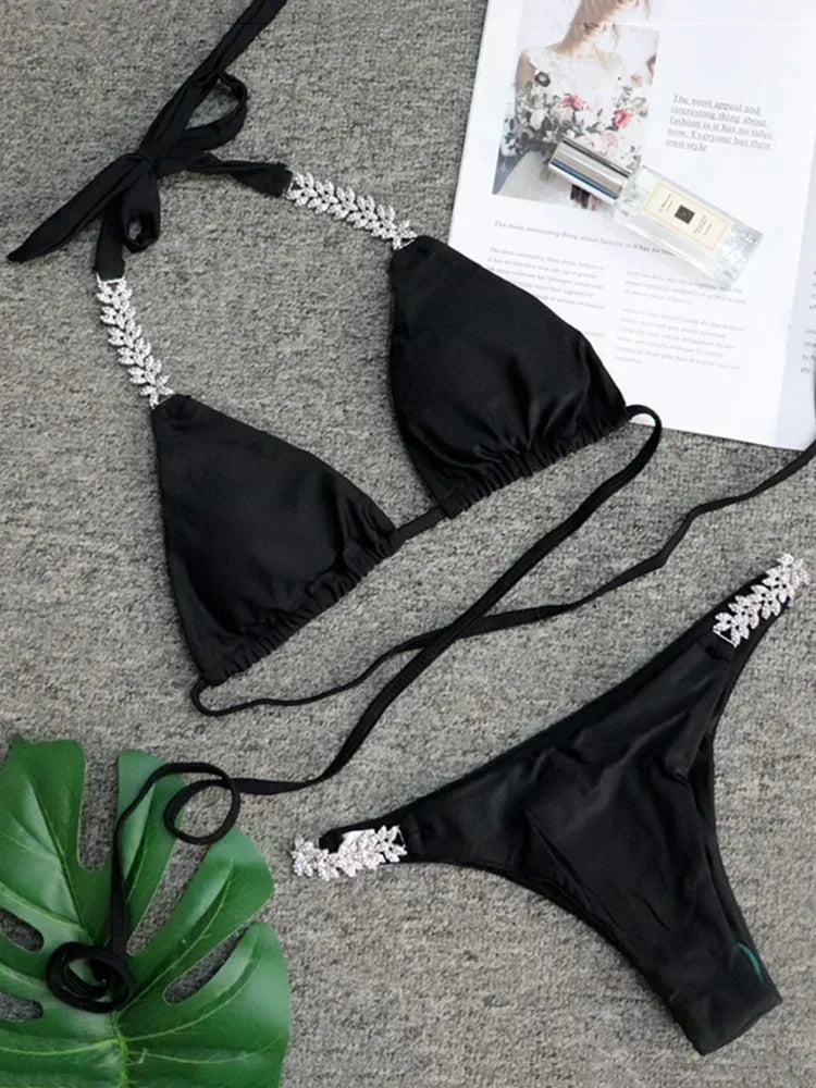 Halter Crystal Rhinestone Diamond Bikini