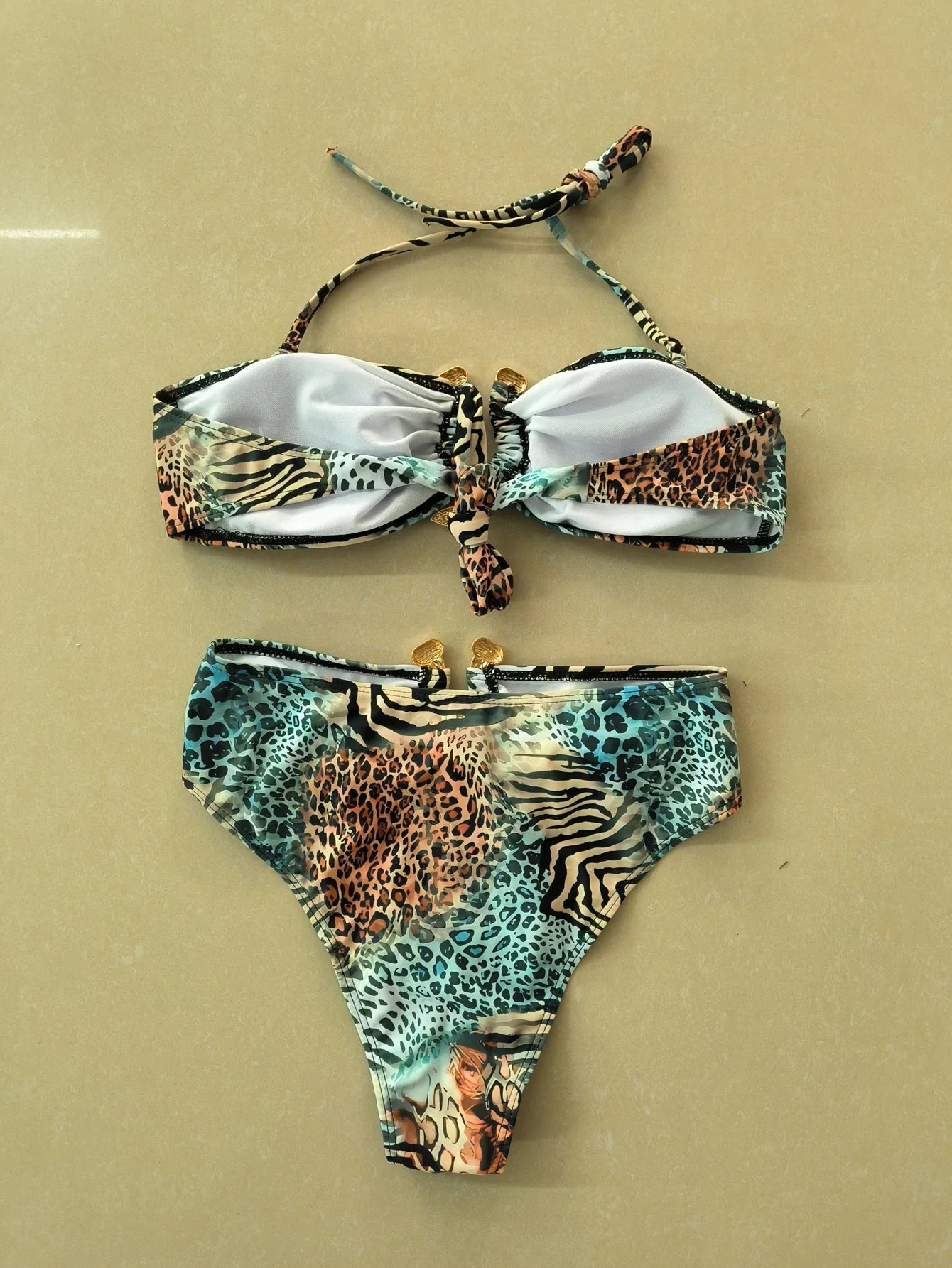 Metal V Wire Zebra Tiger Print Push Up High Waist Swimsuit
