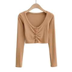 Slim V-neck Long Sleeve Bottomed Womens Tops