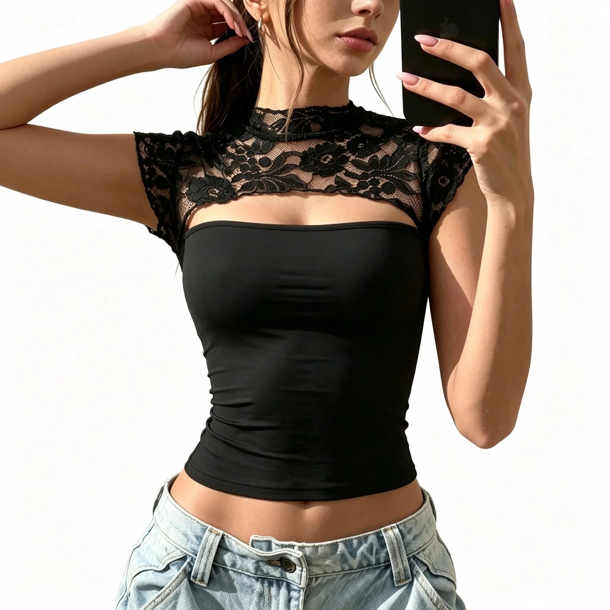 Lace Cap Sleeve Crop Top