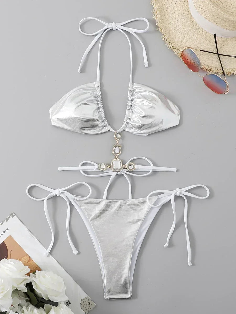 Halter Rhinestone Diamond Bikini