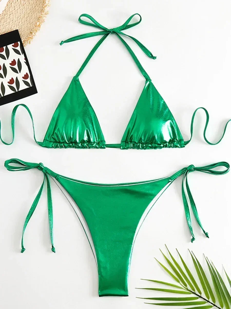Sexy Shiny Pu Faux Leather Bikini