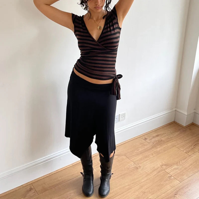 Polka Dot/Striped Bandage Wrap Crop Top